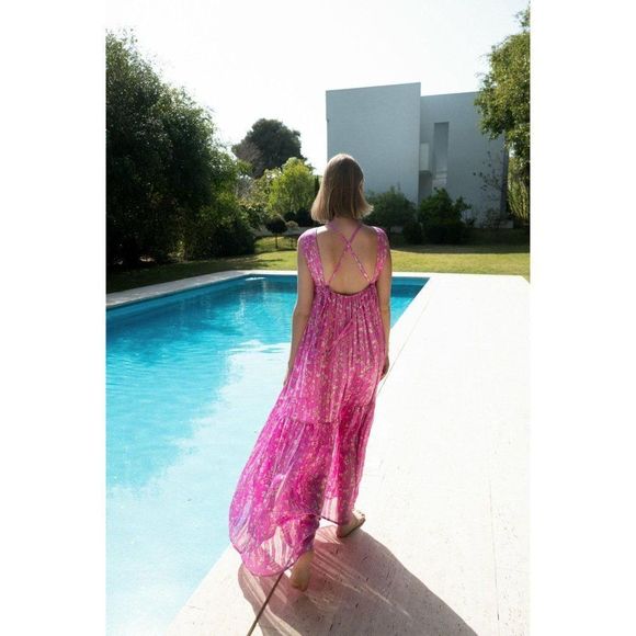 NWT Sabina Musayev Florian Floral Maxi Dress in Pink Chiffon - Picture 3 of 11